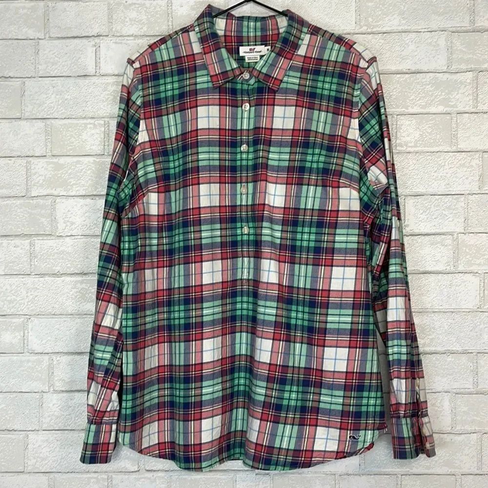 Vineyard Vines Plaid Flannel Pullover Button Down Top 16